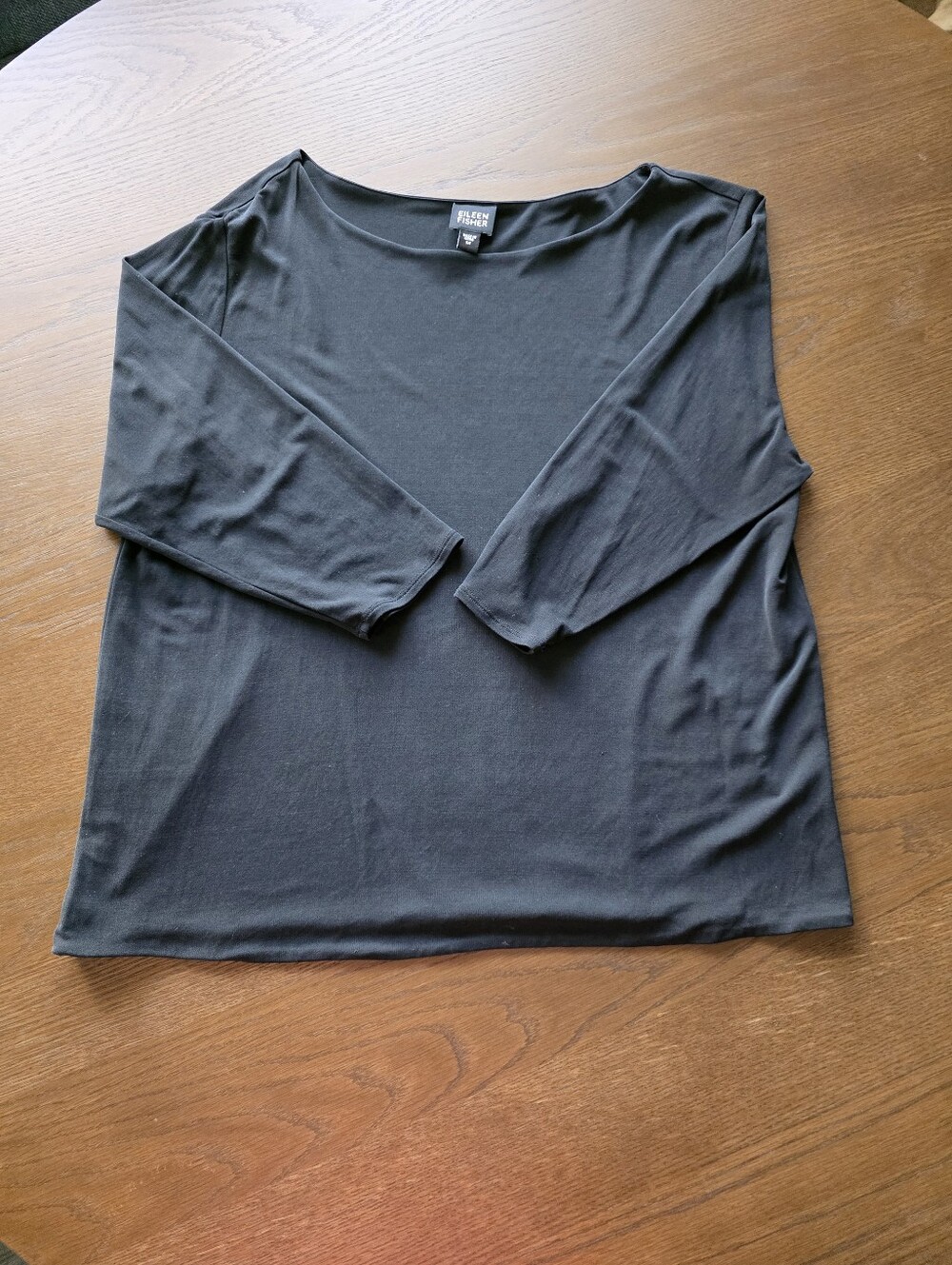 Eileen Fisher Silk Jersey Top Boxy Fit Size Medium 3/4 Sleeves